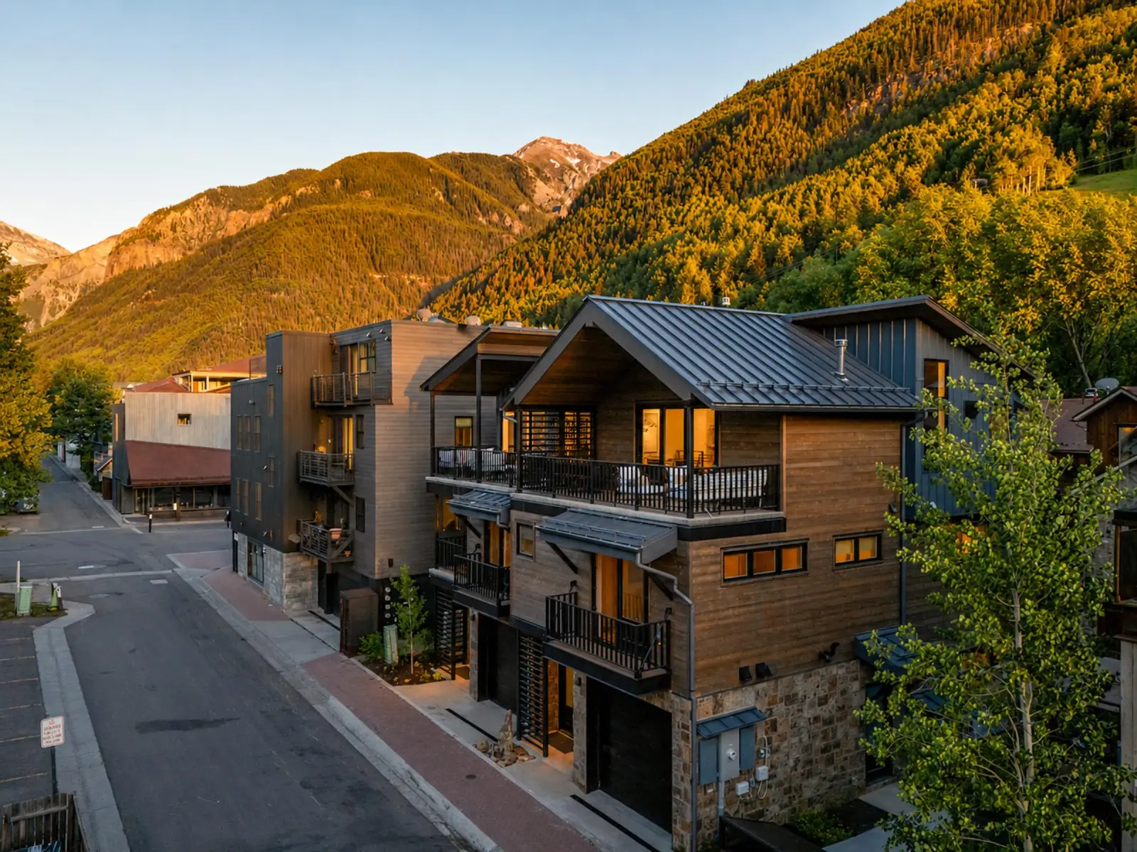 Depot House, Telluride – exterior at twilight